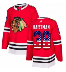 Mens Adidas Chicago Blackhawks 38 Ryan Hartman Authentic Red USA Flag Fashion NHL Jersey 