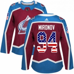 Womens Adidas Colorado Avalanche 94 Andrei Mironov Authentic Burgundy Red USA Flag Fashion NHL Jersey 