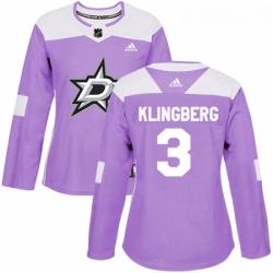 Womens Adidas Dallas Stars 3 John Klingberg Authentic Purple Fights Cancer Practice NHL Jersey 