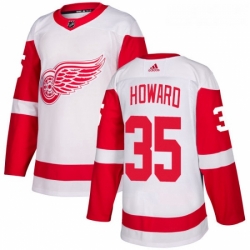 Womens Adidas Detroit Red Wings 35 Jimmy Howard Authentic White Away NHL Jersey 