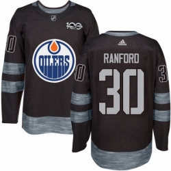 Mens Adidas Edmonton Oilers 30 Bill Ranford Authentic Black 1917 2017 100th Anniversary NHL Jersey 