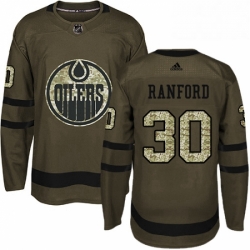 Mens Adidas Edmonton Oilers 30 Bill Ranford Authentic Green Salute to Service NHL Jersey 