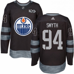Mens Adidas Edmonton Oilers 94 Ryan Smyth Authentic Black 1917 2017 100th Anniversary NHL Jersey 