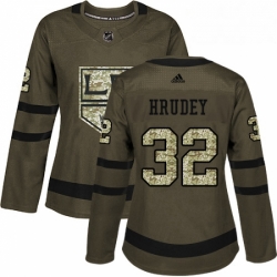 Womens Adidas Los Angeles Kings 32 Kelly Hrudey Authentic Green Salute to Service NHL Jersey 