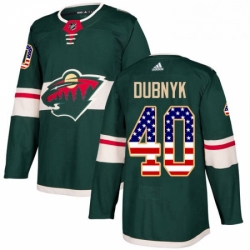 Mens Adidas Minnesota Wild 40 Devan Dubnyk Authentic Green USA Flag Fashion NHL Jersey 