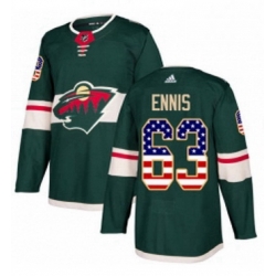 Mens Adidas Minnesota Wild 63 Tyler Ennis Authentic Green USA Flag Fashion NHL Jersey 