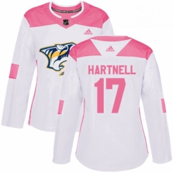 Womens Adidas Nashville Predators 17 Scott Hartnell Authentic WhitePink Fashion NHL Jersey 