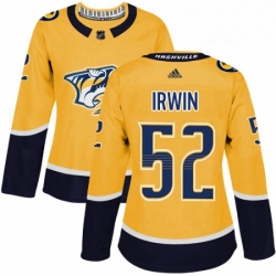 Womens Adidas Nashville Predators 52 Matt Irwin Authentic Gold Home NHL Jersey 