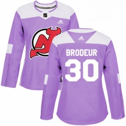 Womens Adidas New Jersey Devils 30 Martin Brodeur Authentic Purple Fights Cancer Practice NHL Jersey 