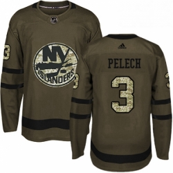 Mens Adidas New York Islanders 3 Adam Pelech Authentic Green Salute to Service NHL Jersey 