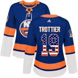 Womens Adidas New York Islanders 19 Bryan Trottier Authentic Royal Blue USA Flag Fashion NHL Jersey 