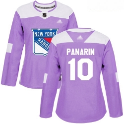 Rangers #10 Artemi Panarin Purple Authentic Fights Cancer Women Stitched Hockey Jersey