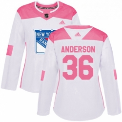 Womens Adidas New York Rangers 36 Glenn Anderson Authentic WhitePink Fashion NHL Jersey 
