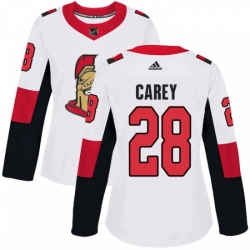 Womens Adidas Ottawa Senators 28 Paul Carey Authentic White Away NHL Jersey 