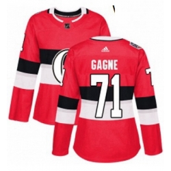 Womens Adidas Ottawa Senators 71 Gabriel Gagne Authentic Red 2017 100 Classic NHL Jersey 