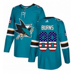 Mens Adidas San Jose Sharks 88 Brent Burns Authentic Teal Green USA Flag Fashion NHL Jersey 