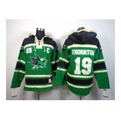 NHL Jerseys San Jose sharks #19 Joe thornton green[pullover hooded sweatshirt][patch C]