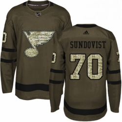 Mens Adidas St Louis Blues 70 Oskar Sundqvist Authentic Green Salute to Service NHL Jersey 