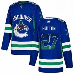 Mens Adidas Vancouver Canucks 27 Ben Hutton Authentic Blue Drift Fashion NHL Jersey 