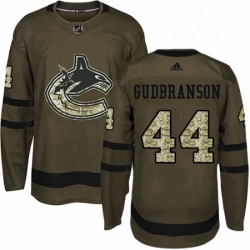 Mens Adidas Vancouver Canucks 44 Erik Gudbranson Premier Green Salute to Service NHL Jersey 