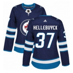 Womens Adidas Winnipeg Jets 37 Connor Hellebuyck Authentic Navy Blue Home NHL Jersey 