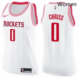 Womens Nike Houston Rockets 0 Marquese Chriss Swingman White Pink Fashion NBA Jersey 