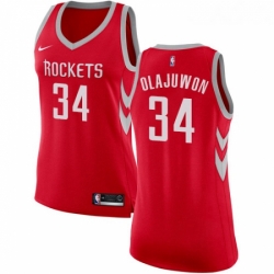 Womens Nike Houston Rockets 34 Hakeem Olajuwon Authentic Red Road NBA Jersey Icon Edition