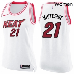 Womens Nike Miami Heat 21 Hassan Whiteside Swingman WhitePink Fashion NBA Jersey
