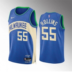 Men Milwaukee Bucks 55 Ryan Rollins 2023 24 Blue City Edition Stitched Basketball Jersey