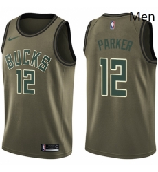 Mens Nike Milwaukee Bucks 12 Jabari Parker Swingman Green Salute to Service NBA Jersey