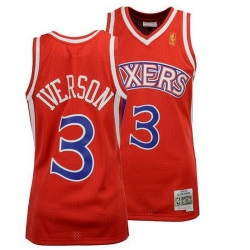 Men Sixers Red 3 Iverson Throwback jersey