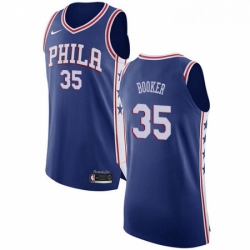 Mens Nike Philadelphia 76ers 35 Trevor Booker Authentic Blue NBA Jersey Icon Edition 
