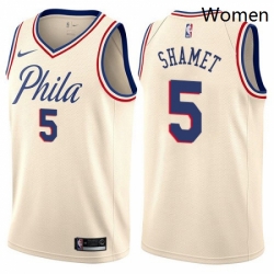 Womens Nike Philadelphia 76ers 5 Landry Shamet Swingman Cream NBA Jersey City Edition 