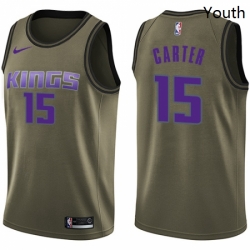 Youth Nike Sacramento Kings 15 Vince Carter Swingman Green Salute to Service NBA Jersey 