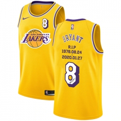 Lakers 8 Kobe Bryant Yellow R I P Signature Swingman Jersey 4