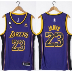 Men Los Angeles Lakers 23 LeBron James Purple With NO 6 Patch Stitched Basketball Jersey