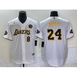 Men Los Angeles Lakers Front 8 Back 24 Kobe Bryant With NO 2 And KB Patch White Cool Base Stitched Baseball Jersey
