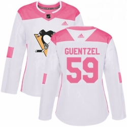 Womens Adidas Pittsburgh Penguins 59 Jake Guentzel Authentic WhitePink Fashion NHL Jersey 