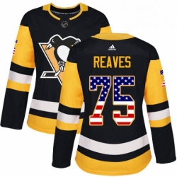 Womens Adidas Pittsburgh Penguins 75 Ryan Reaves Authentic Black USA Flag Fashion NHL Jersey 