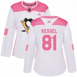 Womens Adidas Pittsburgh Penguins 81 Phil Kessel Authentic WhitePink Fashion NHL Jersey 