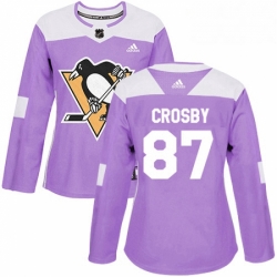 Womens Adidas Pittsburgh Penguins 87 Sidney Crosby Authentic Purple Fights Cancer Practice NHL Jersey 