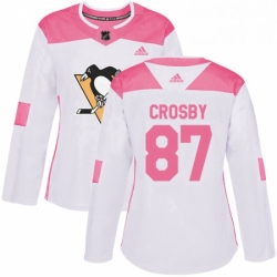 Womens Adidas Pittsburgh Penguins 87 Sidney Crosby Authentic WhitePink Fashion NHL Jersey 
