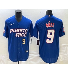 Mens Puerto Rico Baseball #9 Javier Baez Number 2023 Blue World Baseball Classic Stitched Jersey