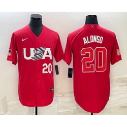 Men USA Baseball #20 Pete Alonso Number 2023 Red World Classic Stitched Jersey 2