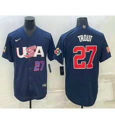 Mens USA Baseball #27 Mike Trout Number 2023 Navy World Baseball Classic Stitched Jersey