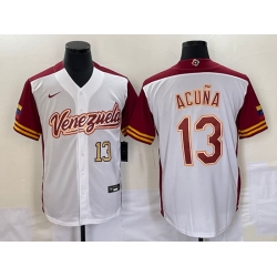 Men's Venezuela Baseball #13 Ronald Acuna Jr Number 2023 White Red World Classic Stitched Jerseys